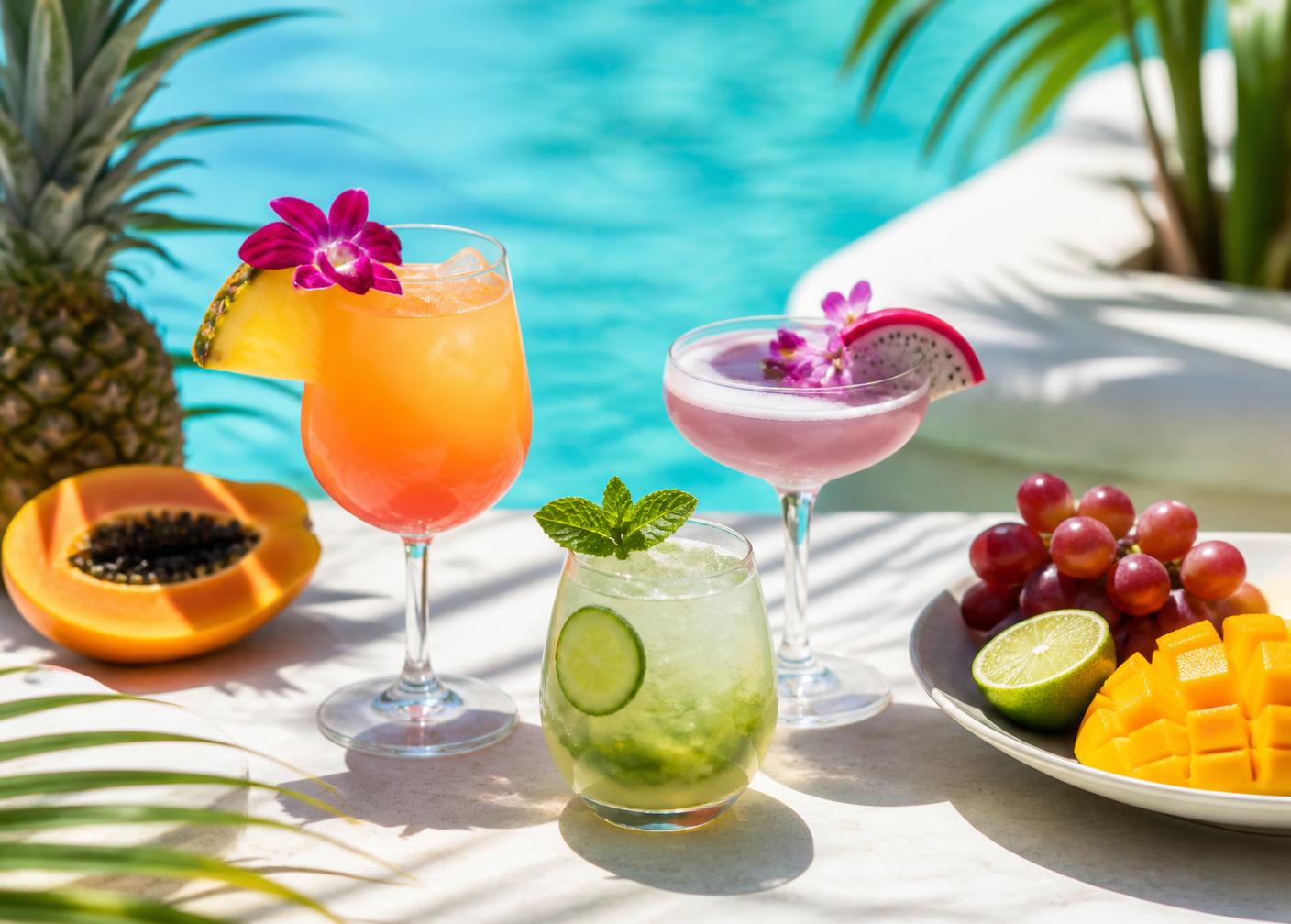 Verse cocktails aan het zwembad van een resort op Curaçao